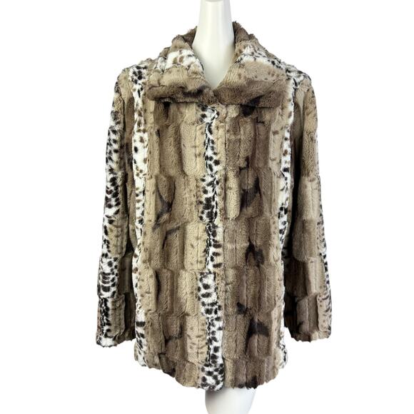 Dennis by Dennis Baso Faux Fur Snow Leopard Coat Women's Sz L with Garment Bag - Picture 1 of 17